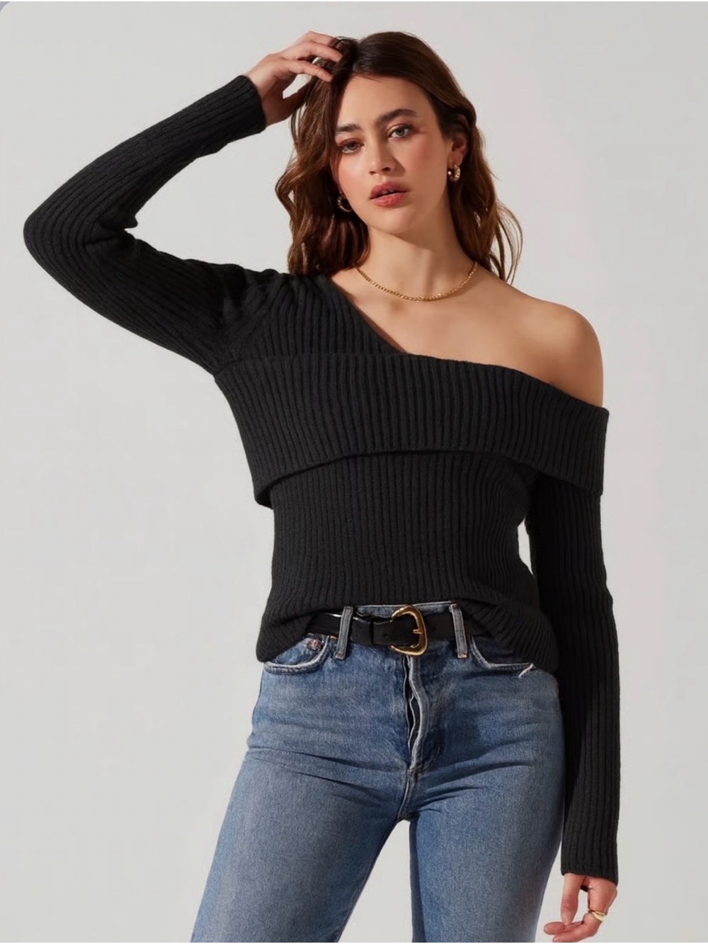 Astr NWT Off-the-Shoulder Gray Ribbed Sweater - size Large